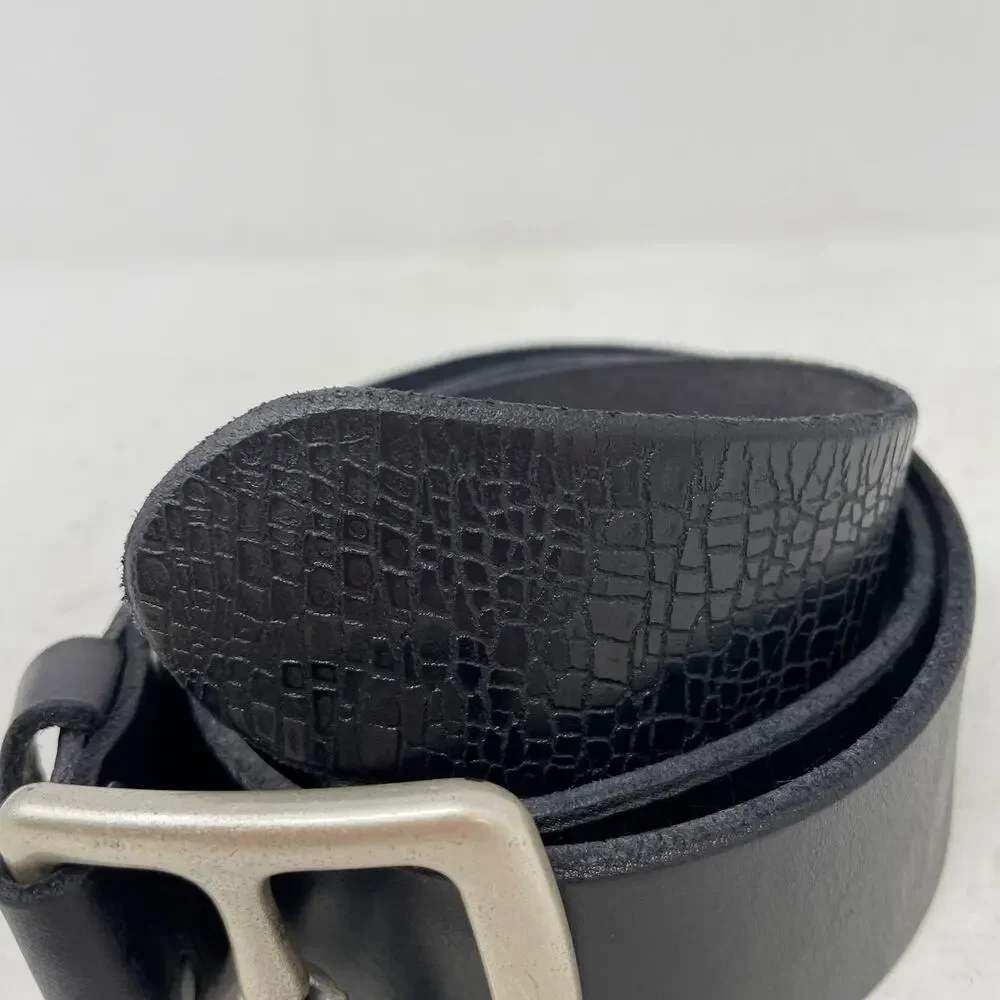 Lucky Brand Black Leather Chunky Y2K Belt Size 34 Textured